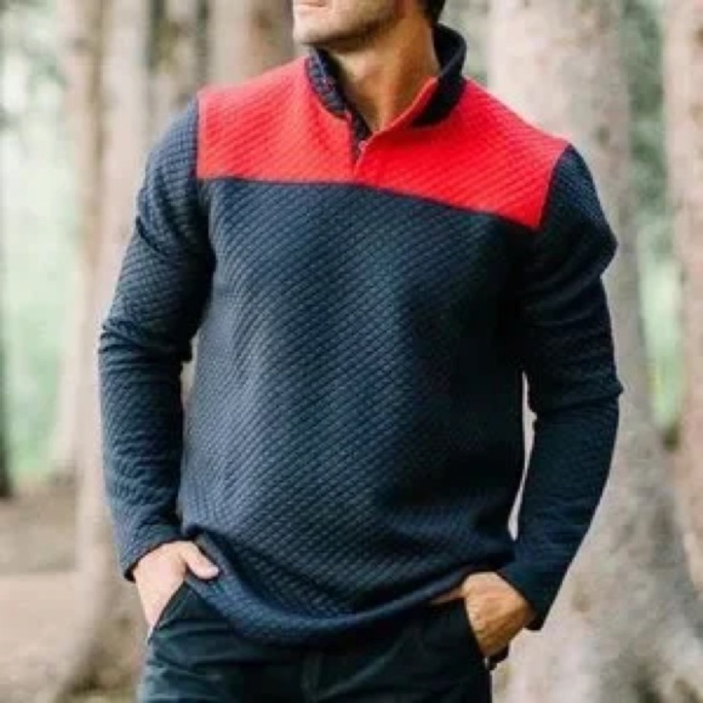 ZYIA Active Men's Quilted Red Canyon & Black Button Pullover Size Large